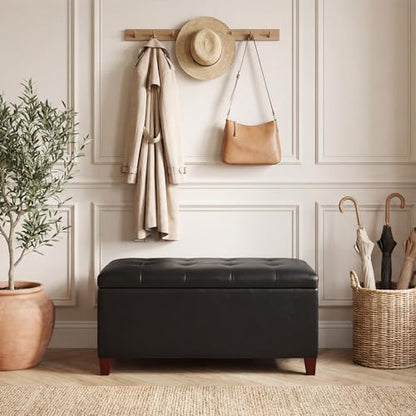 Asense Storage Ottoman Bench, 33" Faux Leather Upholstered End of Bed Bench with Safety Hinge,Wooden Legs,for Entryway Bedroom Living Room,Black - color: 33" Black Faux Leather