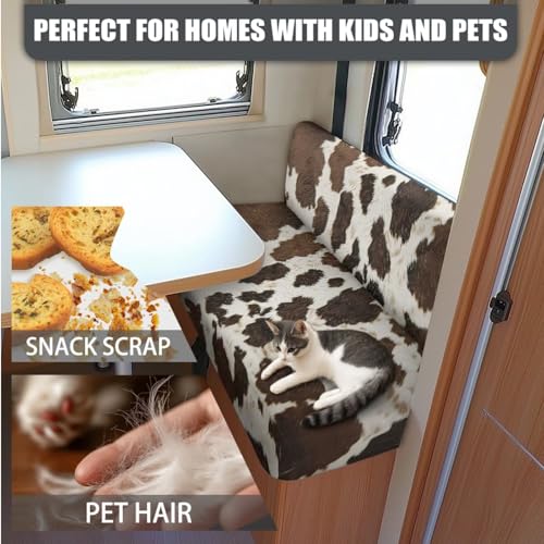 Cow Brown 3 Pcs RV Dinette Cushion Covers Breathable Camper Cushion Slipcover with Pillowcase, Stretch 2 Seat Sofa Chair Cover Camper Seat Covers Dinette Booth - color: Cow Brown