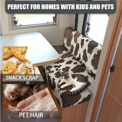 Cow Brown 3 Pcs RV Dinette Cushion Covers Breathable Camper Cushion Slipcover with Pillowcase, Stretch 2 Seat Sofa Chair Cover Camper Seat Covers Dinette Booth - color: Cow Brown