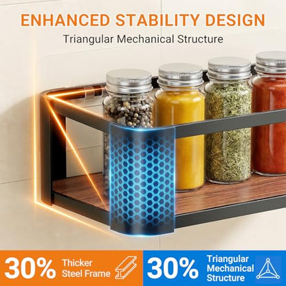 Wall Mounted Spice Rack, Black, 2 Pack | 2 Hooks Included, Screw or Adhesive Installation, For Stove Cabinet Pantry Door, Kitchen and RV Use - size: 2 pack