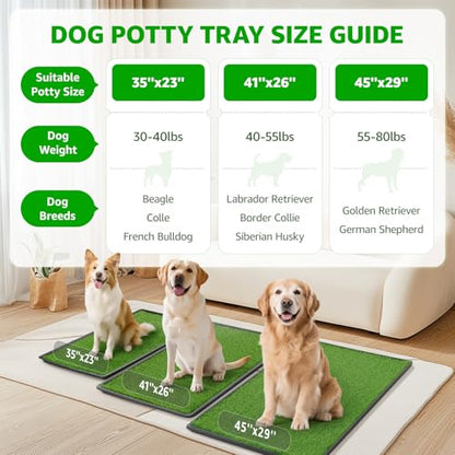 Dog Grass Pad with Tray Large 41''x26'', Portable Dog Litter Box with Artificial Grass Turf Mat & Washable Pee Pad for Puppy Training, Pet Loo Perfect for Indoor/Outdoor Patio Balcony Use - size: 41"x26"（3 Layer Potty System)