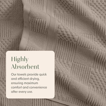 Springtree Home 100% Cotton Bath Towel Set of 4 | Brown Bath Towels | Geometric Textured Design | Absorbent & Quick-Dry | 4 Bath Towels | Oeko-TEX® Standard 100 Cotton | Myla Collection - Cobblestone - color: Cobblestone, size: Bath Towel (4 Pack)