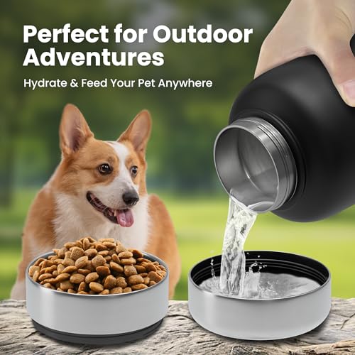 32oz Dog Water Bottle with Bowls - Leakproof Insulated Stainless Steel, Portable Travel Bottle for Hiking, Camping, Outdoor Use
