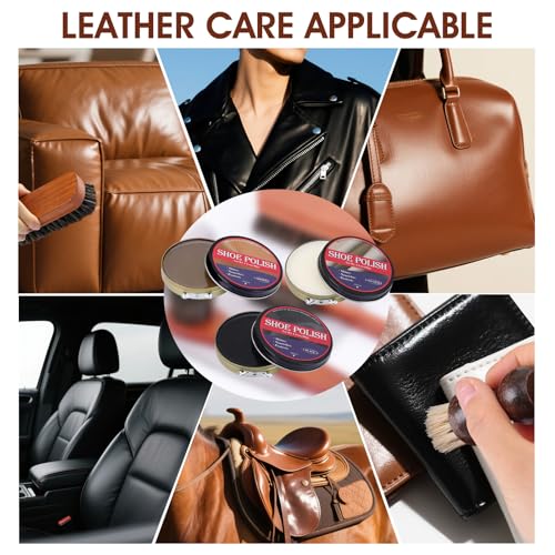 TUXIYA 15pcs Shoe Shine Kit, Shoe Polish Kit, Leather Boot Care Kit, with Horsehair Brush&Wooden Applicator – Portable Travel Shoe Polish Kit for Brown/Black/Neutral Shoes