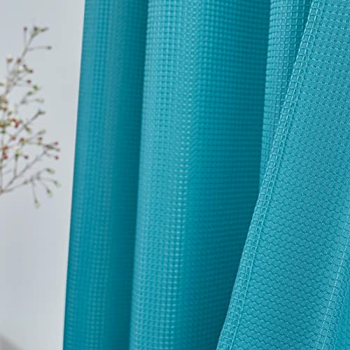 Valea Home Waffle Weave Textured Bathroom Window Curtains Water Repellent Window Covering Half Window Curtains Kitchen Tiers 24 inch Length, Turquoise, Set of 2 - color: Turquoise, size: 36"W x 24"L (Pack of 2)