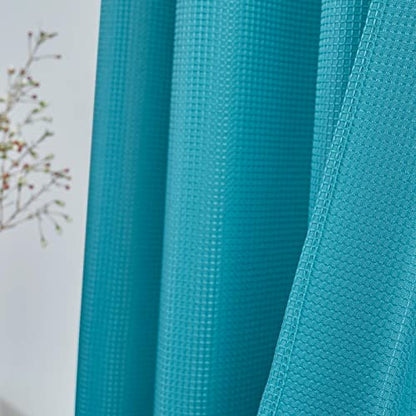 Valea Home Waffle Weave Textured Bathroom Window Curtains Water Repellent Window Covering Half Window Curtains Kitchen Tiers 24 inch Length, Turquoise, Set of 2 - color: Turquoise, size: 36"W x 24"L (Pack of 2)