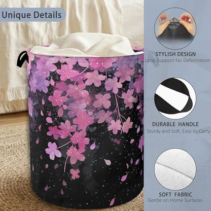 Cherry Blossoms Laundry Basket,Foldable with Handles Tote Bag Oxford Cloth for Bathroom Bedroom Dirty Clothes Storage Bucket 16" x 20.8" - color: Cherry Blossoms