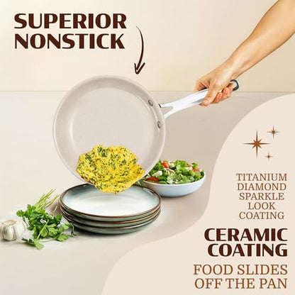 Granitestone Ceraluxe 20 Pc Ceramic Cookware Set Nonstick, Complete Pots and Pans Set Non Stick for Kitchen with Bakeware, Utensils & Steamer, Non Toxic Made Without PFOA PFOS, Oven & Dishwasher Safe - color: Cream