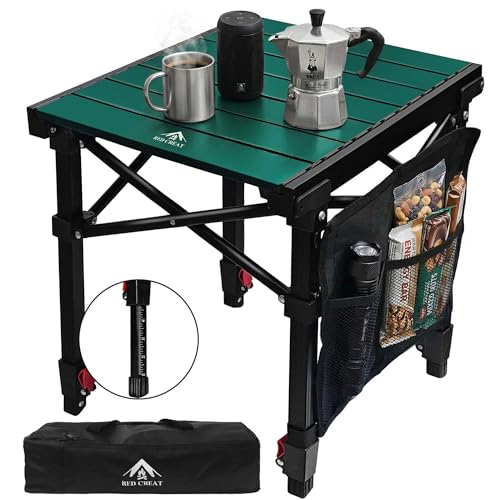 Camping Table Portable Foldable with Adjustable Height, Lightweight Collapsible Aluminum Roll-Up Camp Table with Storage Bag & Carry Bag, Heat-Resistant for RV Picnic BBQ Camping (Small 16"×13") - size: Small 16"×13" - Low Table Height (21"H)