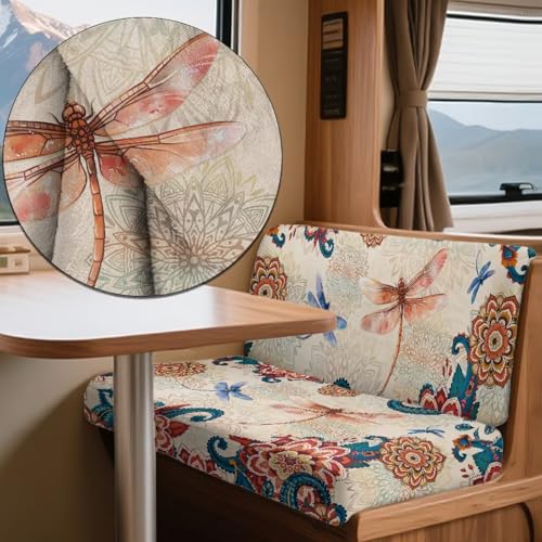 Dragonfly Boho Mandala Pattern RV Dinette Cushion Covers Wear-Resistan Camper Cushion Slipcover Pet-Friendly Loveseat Sofa Chair Cover 1 Backrest Covers and 1 Bench Covers - color: Dragonfly Boho Mandala