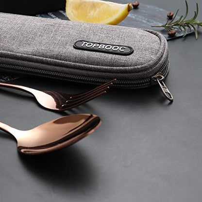 Portable Stainless Steel Flatware Set, Travel Camping Cutlery Set, Portable Utensil Travel Silverware Dinnerware Set with a Waterproof Case (Rose God) - color: Rose Gold