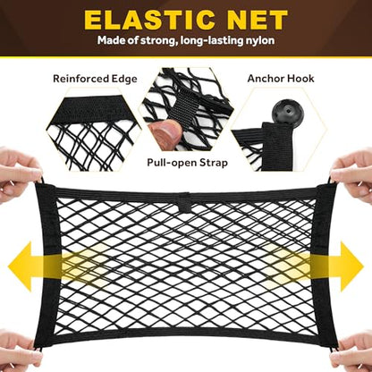 BUMBEE Mesh Cargo Net, Envelope Netting, Elastic Pocket Pouch Bungee Organizer for Car Seat Back RV Wall Trunk, Hooks & Screws Included(17.7'' x 9.8'') - size: 17.7'' x 9.8''