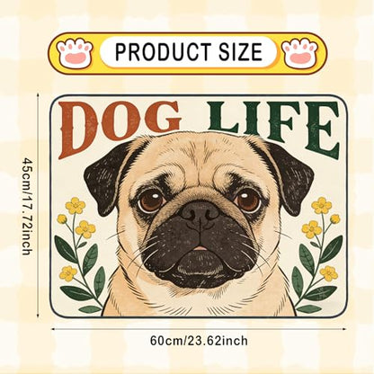 Nuxovilar Pet Dog Supplies Food Mat Pug-Inspired Polyester (23.62×17.71 inches) Bowl Water Spill Pad Feeding Essentials for Home, Kennel, Feeding Station - color: HC00144