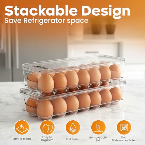 Utopia Home Egg Container With Lid and Handle for Refrigerator - Pack of 4 - Clear Stackable Egg Holder for Kitchen Storage and organization - size: Pack of 4