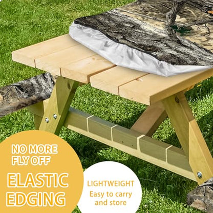 Picnic Table Cover with Bench Covers 72IN 6FT, Camping Essentials Tablecloth Waterproof Oilproof with elastic Edge for Indoor Outdoor Patio (Camouflage) - color: Camouflage