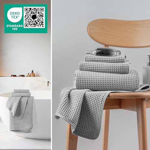 MICROFI New Microfiber Waffle Bath Towels, 3 Pieces, Oversized, Soft, Absorbent, Fast Drying, Lint Free, Includes Bath, Face and Hand Towels 430 GSM (Silver) - color: Silver