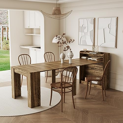 20"-99" Extendable Dining Table with Storage for 2-10 People, Modern Modular Extension Table, Space-Saving Extra Long Multifunctional Folding Dining Table, Oak - color: Oak, style: 20" - 99" (2-10 People)