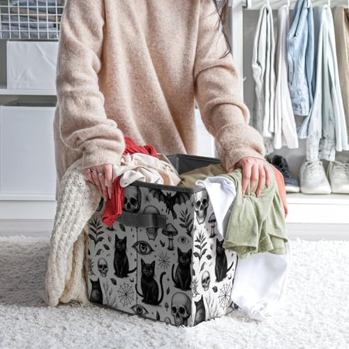 Skull Cat Bat Foldable Storage Box with Handle Organizer Containers for Home Office Clothes Office Supplies - color: style-4