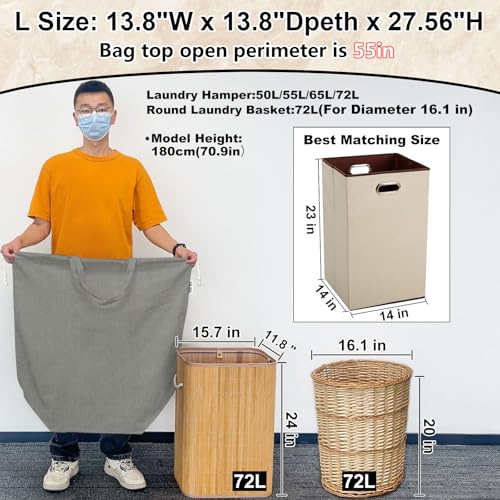 Canvas Laundry Bags with Handles & Square Base 13.8"Wx13.8"Dx27.6"H, Large Heavy Duty Laundry Hamper Bag, College Dorm Washable Drawstring Canvas Dirty Clothes Sack (Gray) - color: Gray | Square Base, size: 13.8"Wx13.8"Depthx27.6"H