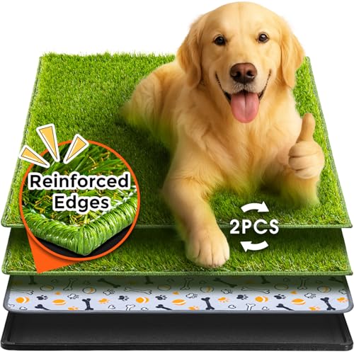 Hompet Dog Grass Pad with Tray Large, 35"x22.5", 2 Reusable Artificial Turf for Dogs Potty, Waterproof Non-Slip Washable Pee Pads, Quickly Absorbency Portable Dog Litter Box for Indoor/Outdoor Use - color: Black, size: 35 x 22.5"