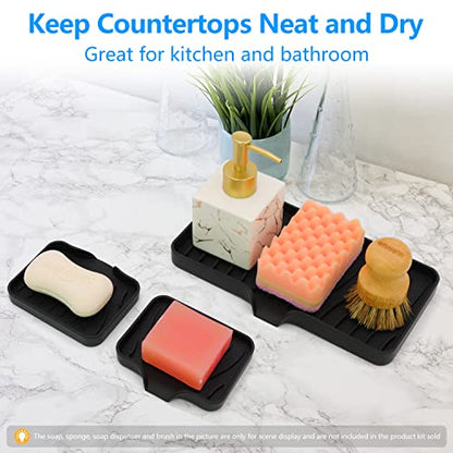 3-Pack Silicone Soap Dish, Sponge Holder for Sink, Kitchen Soap Tray, Bathroom Soap Holder, Sponge Tray with Drain (Black) - color: Black Style B