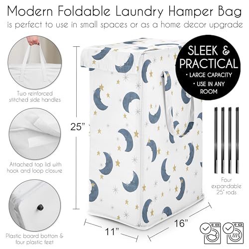 Sweet Jojo Designs Laundry Hamper (Moon and Star) for Boys & Girls, Foldable Dirty Clothes Basket with Handles for Baby Nursery, Kids Bedroom, Teen Bathroom (Watercolor Celestial, Sky, Stars & Moons) - color: Moon Bear