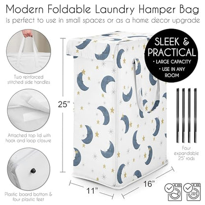 Sweet Jojo Designs Laundry Hamper (Moon and Star) for Boys & Girls, Foldable Dirty Clothes Basket with Handles for Baby Nursery, Kids Bedroom, Teen Bathroom (Watercolor Celestial, Sky, Stars & Moons) - color: Moon Bear
