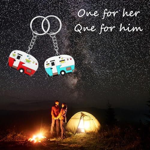 Thinp 2 Pieces Camper Keychain, RV Camper Keyring Accessories for Travel Trailers Enameled Metal Retro Camping Car Keychain - color: Rubber Red+green