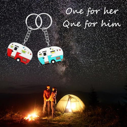Thinp 2 Pieces Camper Keychain, RV Camper Keyring Accessories for Travel Trailers Enameled Metal Retro Camping Car Keychain - color: Rubber Red+green