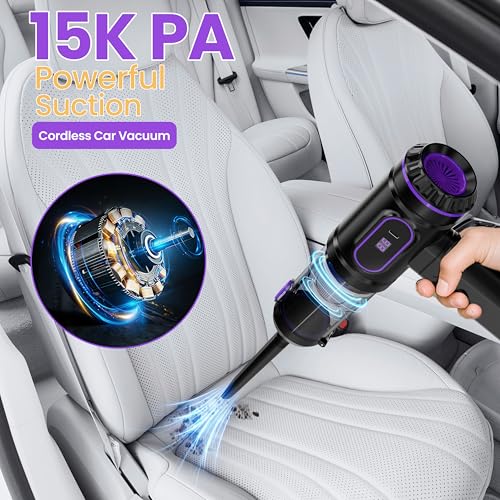 Mini Cordless Car Vacuum Cleaner,15000PA Handheld Vacuum Cleaner,2-in-1 Air Duster and Vacuum Cleaner,Hand Held Vacuum with LCD Display,Multi-Nozzles,Portable Vacuum for Car,Home,Pet Hair,Office