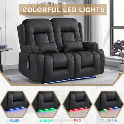 URRED Power Loveseat Recliner Sofa with Massage and Heat, Wall Hugger Reclining Loveseat, RV Couch Home Theater Seating with LED Lights for Living Room (Dark Grey, 54" - 2 Seats) - color: Dark Grey, size: 54" - 2 Seats