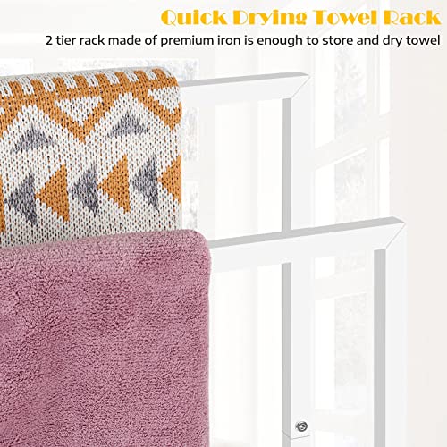 Freestanding Towel Rack for Bathroom 2 Tier Small Metal Hand Towel Holder Stand Towel Bar Towel Drying Rack Floor for Bedroom Laundry Room, White - color: White