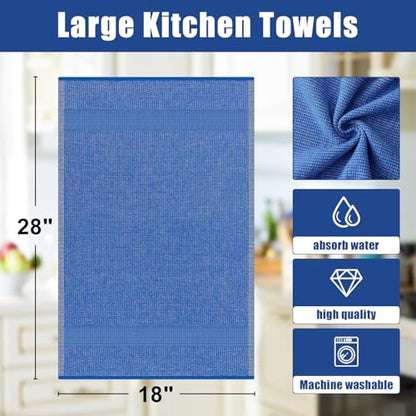 Homaxy Premium Kitchen Towels(18”x 28”, 8 Pack), Large Cotton Kitchen Hand Towels, Flat and Terry Dish Towels, 380 GSM Highly Absorbent Tea Towel Set with Hanging Loop, Blueberry - color: Blueberry, style: 8-pack
