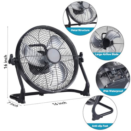 ZZE 14 Inch Battery Operated Fan Rechargeable, Upgraded with High Airflow Metal Blade Camping Fan, Cordless, Quiet, USB Phone Charge, 5-72H Working Time - size: 14 Inch
