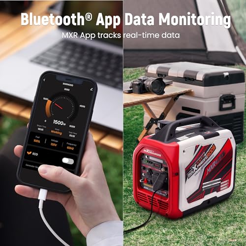 maXpeedingrods 4000 Watt Inverter Generator Portable, Bluetooth® App Remote Data Monitor, RV Ready, Gas Powered Generator with CO Alarm for Outdoor Camping, Home Backup - style: MXR4000+Gas+App Data Monitor