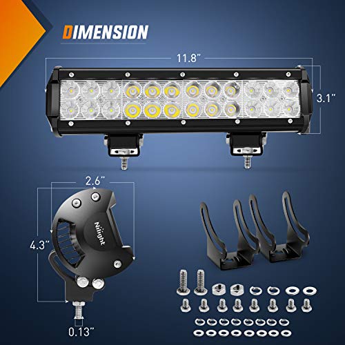 Nilight 12 Inch 72W Spot Flood Combo Led Light Bar 2Pcs 4Inch 18W Flood LED Pods Fog Lights Off Road with Wiring Harness Kit-3 Leads for Van Camper Car Pickup Golf Cart ATV UTV SUV Truck Boat 4x4 - color: 12 Inch 72W Light + 2 Pods + Wiring Harness, size: