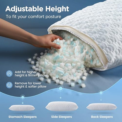 Sophia & William Cooling Bed Pillow for Sleeping (Standard Size) Adjustable Shredded Memory Foam Pillow for Side, Back and Stomach Sleepers - size: Standard