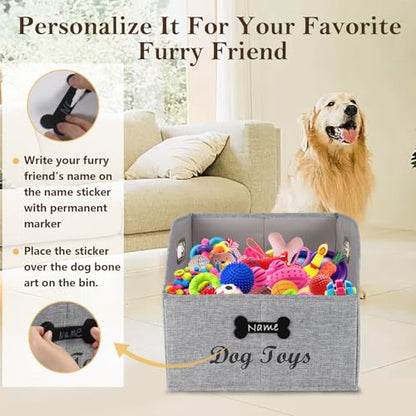 Large Collapsible Dog Toy Basket,Fabric Trapezoid Dog Toy Bin,Stable Dog Toy Storage Box with Metal Handle,for organizing Dog Puppy Toy Blanket Collar Clothes Snacks-Can be Personalized-Gray - size: 13.3''x14.9''x11.4