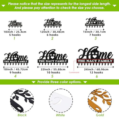 Personalized Key Holder for Wall, Metal Key Holder Wall Mount, Sweet Home Coat Rack for Living Room Bedroom Entryway, Mounted Key Hanger with Hooks, Housewarming Gift (05-Home) - color: 05-Home