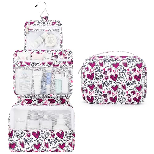 Mossio Hanging Toiletry Bag with Sturdy Hook - Large Portable Cosmetic Makeup Travel Organizer for Men & Women - color: Heart