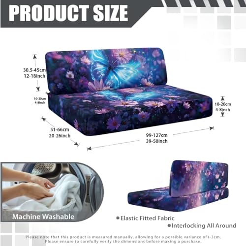 Butterfly Daisy Galaxy Pattern RV Dinette Cushion Covers with Pillowcase, 3 Pcs Breathable Camper Cushion Slipcover Replacement Non-Slip Furniture Protector for RV Camper Bench - color: Butterfly Daisy Galaxy