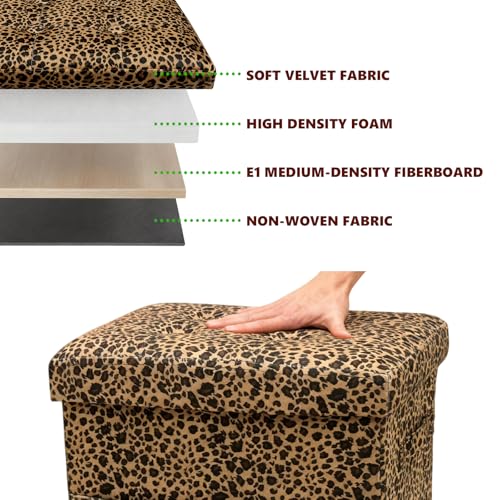 ALASDO Storage Ottoman Footrest Stool Small Ottoman with Storage Foldable Ottomans Foot Rest Footstool Bench for Living Room 17x13x13inches Leopard Print - color: Leoprad Print