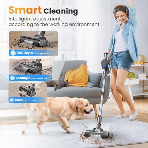 Dzaki S9X Vacuum Cleaners for Home,400W 50KPa Cordless Stick Vacuum Cleaner,Up to 55 Mins Runtime,Smart Induction Auto-Adjustment,Rechargeable Battery Vacuum Cordless for Carpet Floor Pet Hair