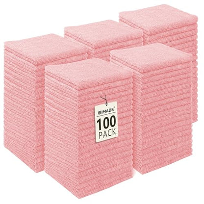 UNIMADE Washcloths Bulk - 100 Pack - Face Towels (12" x 12"), Highly Soft Wash Cloths and Hand Towels, Fast Drying Multi-Purpose Microfiber Cleansing Cloths for Bathroom, Hotel, Spa, and Salon - Pink - color: Pink, size: 100Pack