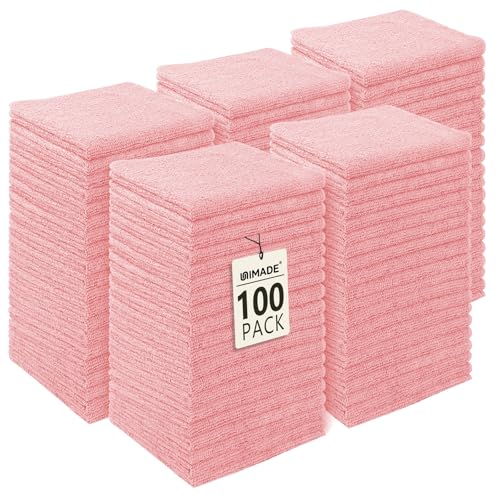 UNIMADE Washcloths Bulk - 100 Pack - Face Towels (12" x 12"), Highly Soft Wash Cloths and Hand Towels, Fast Drying Multi-Purpose Microfiber Cleansing Cloths for Bathroom, Hotel, Spa, and Salon - Pink - color: Pink, size: 100Pack