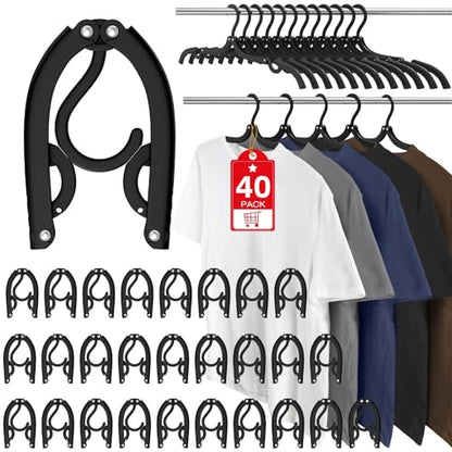 40 Pcs Travel Hangers Portable Foldable Travel Hanger Organizer, Plastic Cruise Essentials Clothes Drying Rack Folding Hangers for Camping Flying RV Europe Vacation Essentials Suitcasee, Black | Travel Hangers Organizer Plastic Clothes Drying Rack Folding