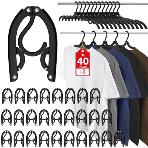 40 Pcs Travel Hangers Portable Foldable Travel Hanger Organizer, Plastic Cruise Essentials Clothes Drying Rack Folding Hangers for Camping Flying RV Europe Vacation Essentials Suitcasee, Black | Travel Hangers Organizer Plastic Clothes Drying Rack Folding