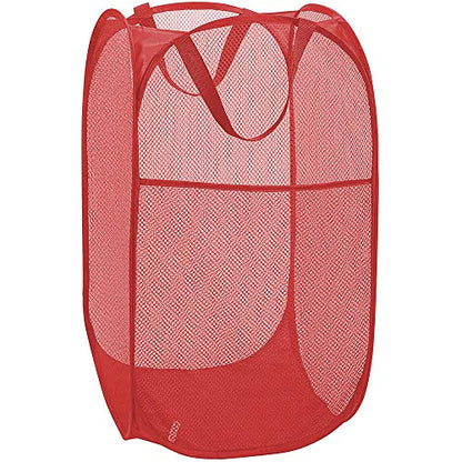 Larpur Popup Mesh Laundry Basket, Collapsible and Portable Clothes Washing Laundry Hamper with Reinforced Carry Handle (Red) - color: Red