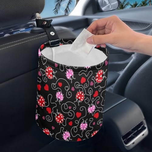Renewold Car Trash Can Ladybug Print Car Trash Bag Hanging with Adjustable Straps Foldable and Portable Garbage Bin Bedroom Camping Picnic Hiking Beach Storage Orgainzer Desktop Bag Waterproof - color: Ladybug