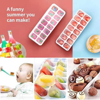 Ice Cube Trays 4 Pack, Airabc Silicone Ice Cube Trays with Removable Lid, Easy-Release Flexible 14-cube Ice Trays, LFGB Certified and BPA Free, Stackable Ice Trays with Covers for Cocktail, Freezer - color: Pink